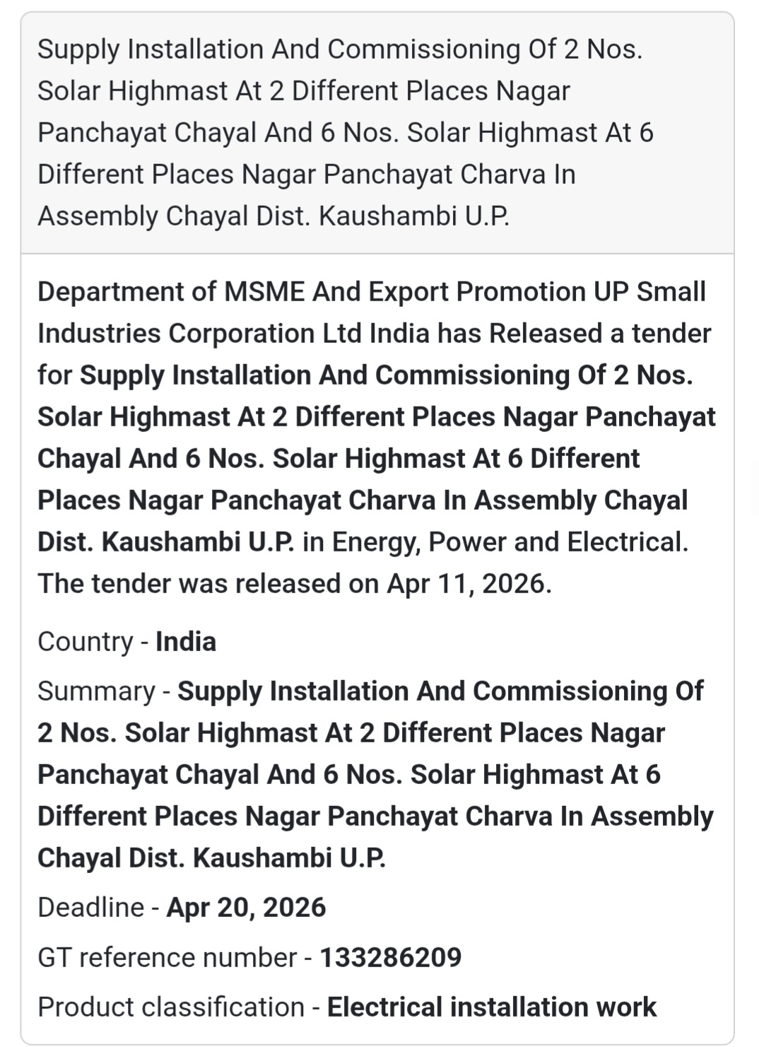 ☀️ SOLAR HIGHMAST PROJECT – KAUSHAMBI