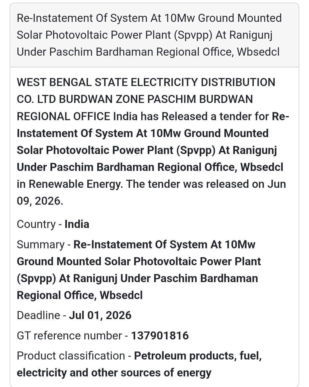 ☀️ Solar Power Plant System Reinstatement Project | 📍 Raniganj, Paschim Bardhaman, West Bengal