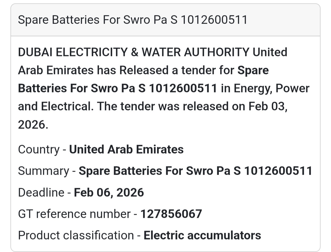 🔋 Spare Batteries for SWRO PA System Energy & Electrical | UAE 🇦🇪