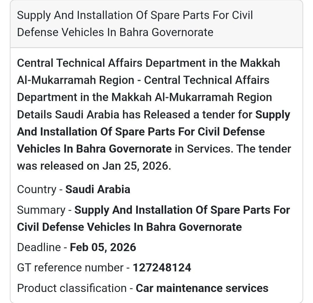 🚒 Spare Parts for Civil Defense Vehicles – Bahra