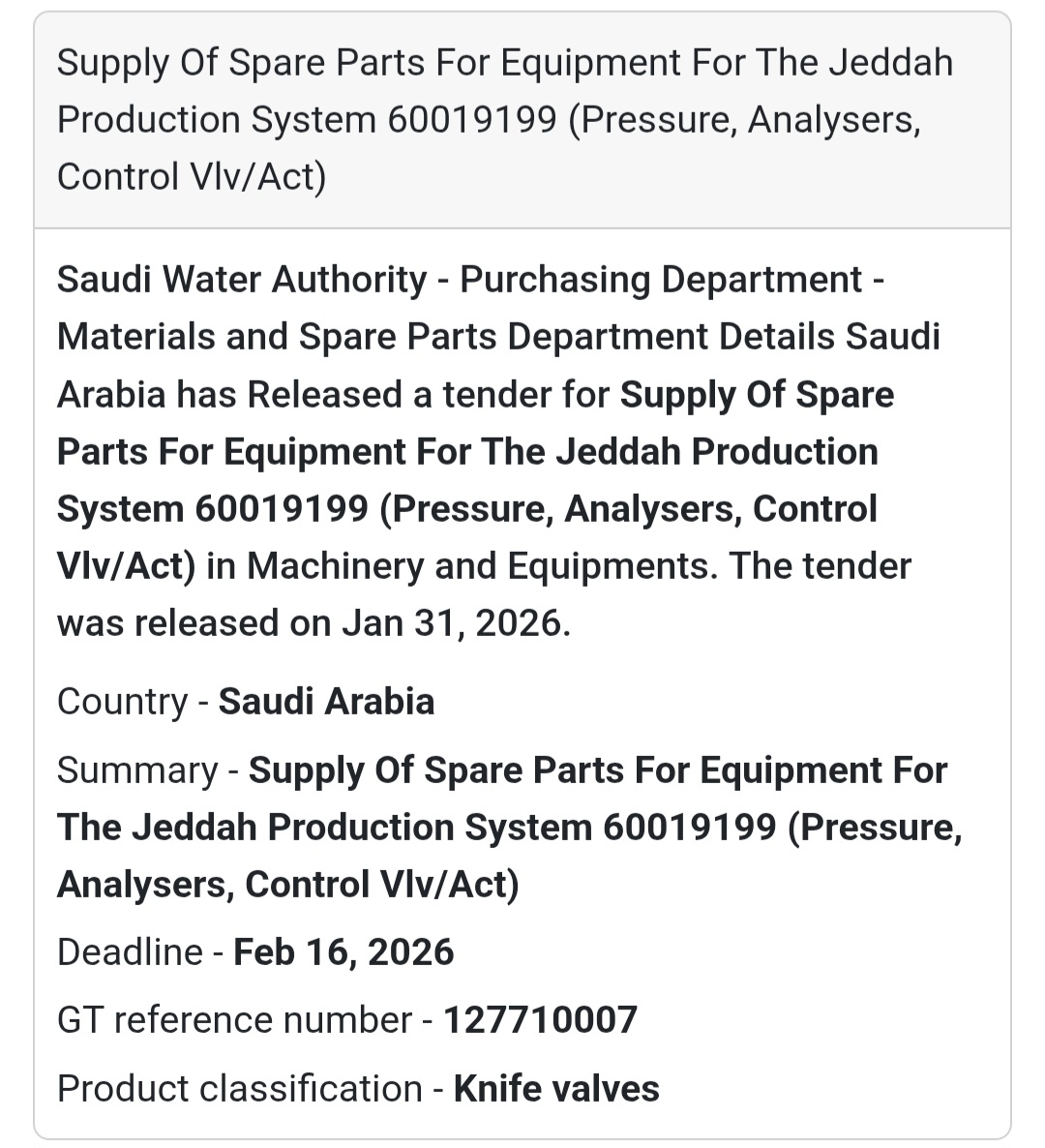 🔩 Spare Parts for Equipment – Jeddah Production System