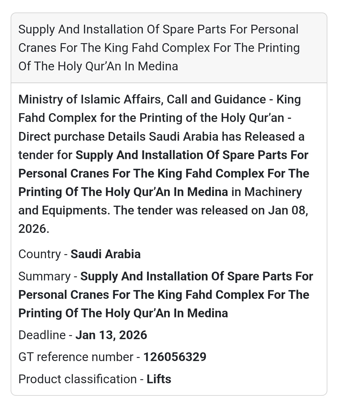 🏗 Spare Parts for Personal Cranes – Qur’an Complex