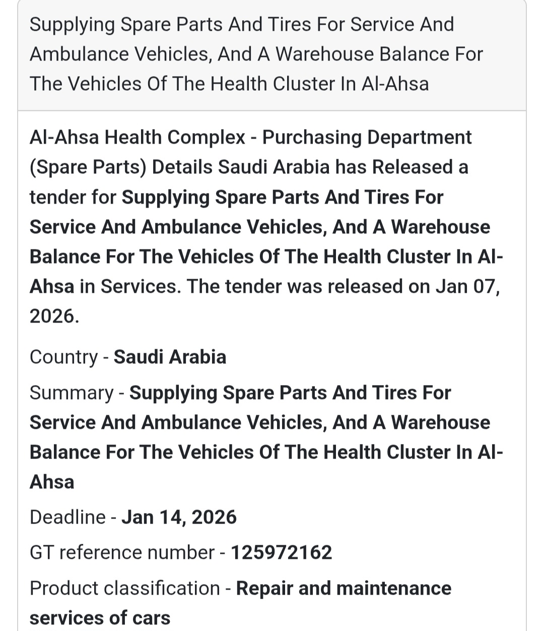 🚑 Spare Parts & Tires – Ambulance & Service Vehicles