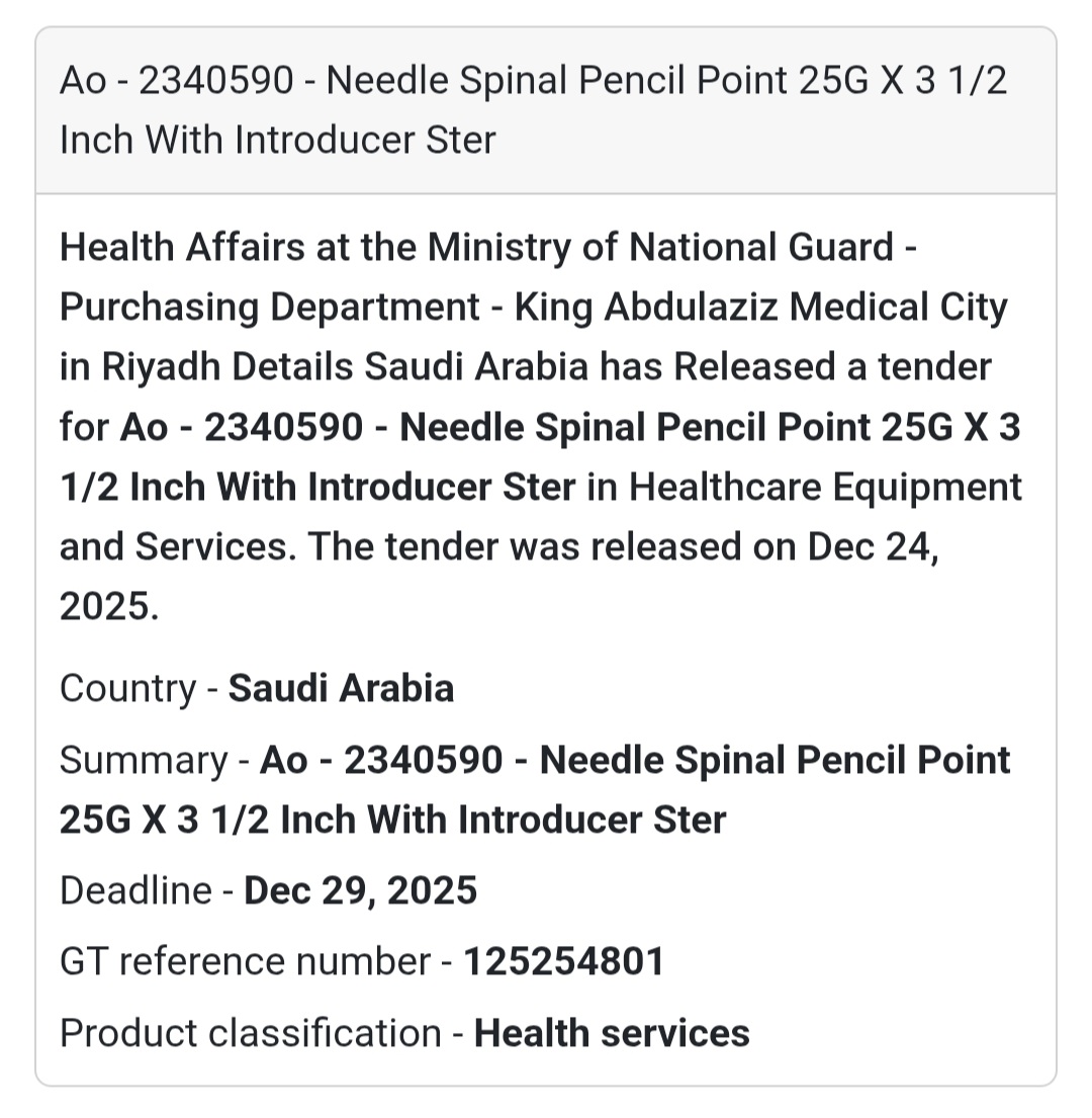 💉 Spinal Needle Pencil Point 25G × 3½ Inch 🇸🇦