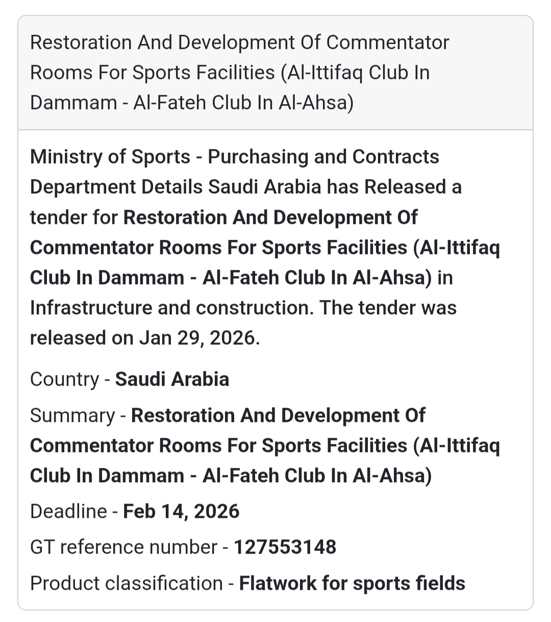 🎙️ Sports Facilities Development