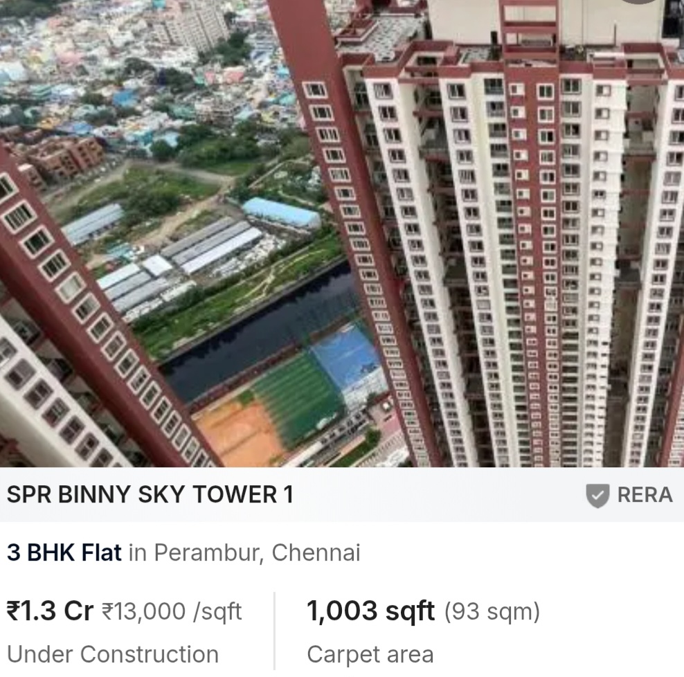 🏙️ SPR Binny Sky Tower 1 – Premium 3 BHK in Perambur, Chennai