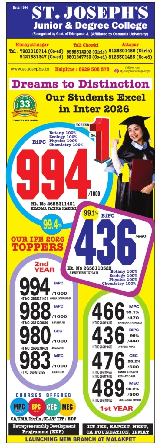 🎓 St. Joseph’s College – Top Results 2026 Dreams to Distinction 🌟