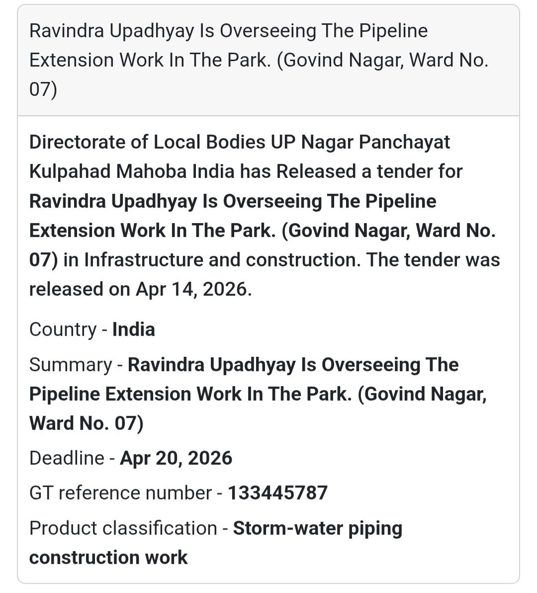 🌧️ Storm Water Pipeline – Mahoba (Ward 07 Govind Nagar)