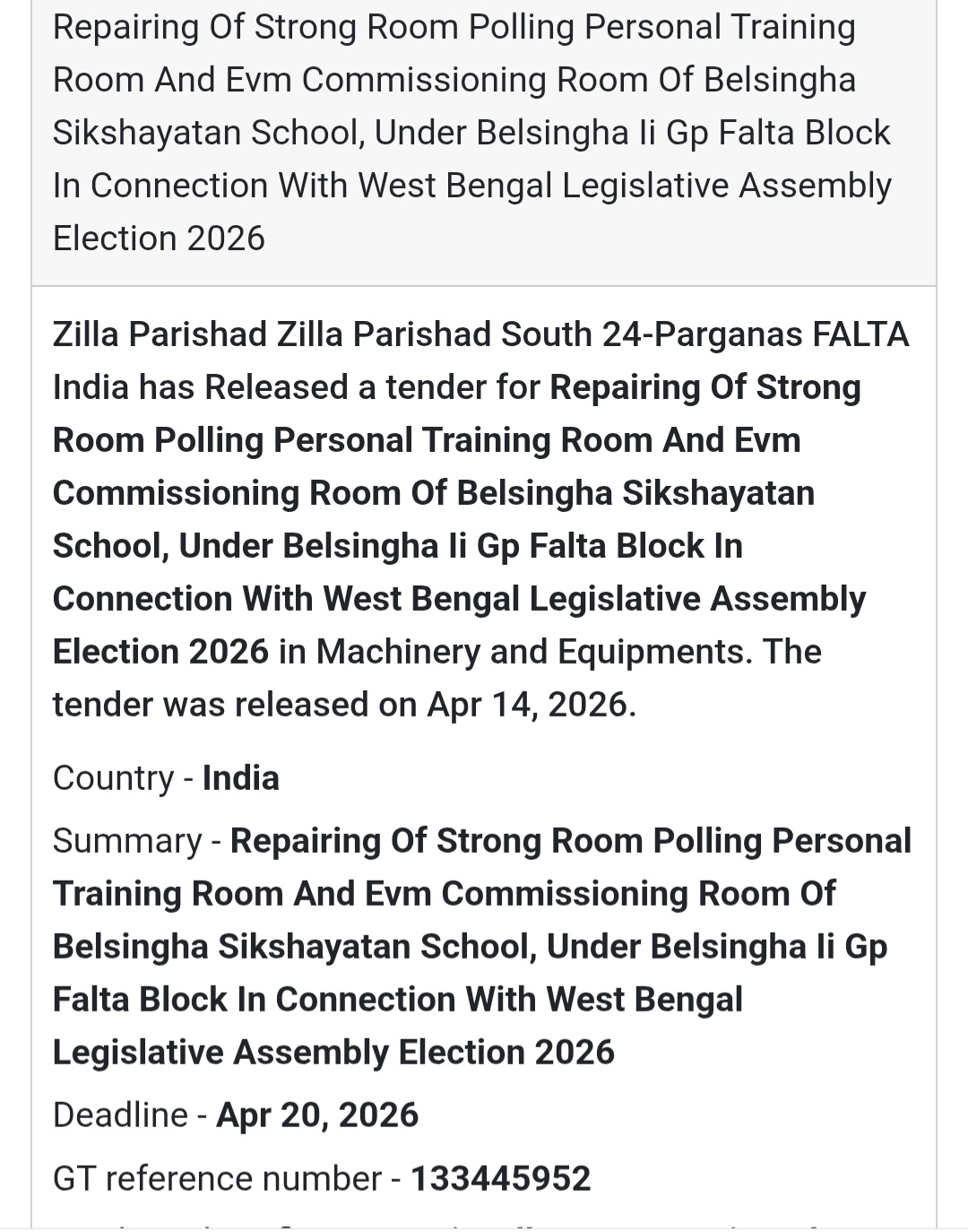 🏫 Strong Room & Training Room Repair – West Bengal