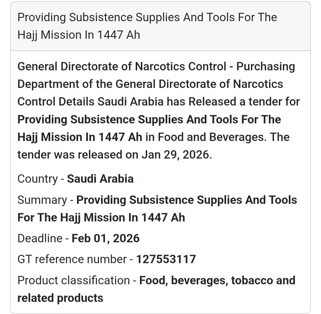 🥫 Subsistence Supplies for Hajj