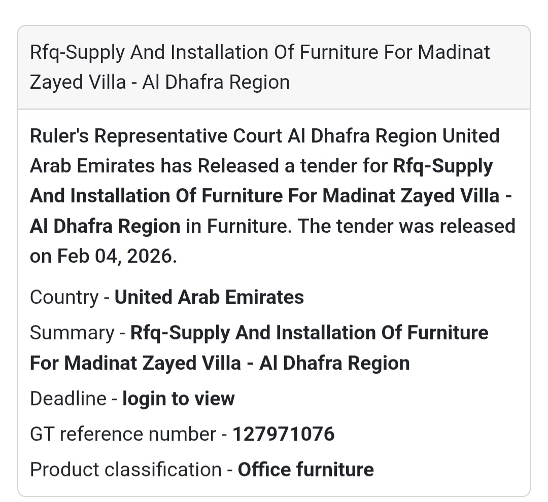 🪑 Supply & Installation of Furniture – Madinat Zayed Villa