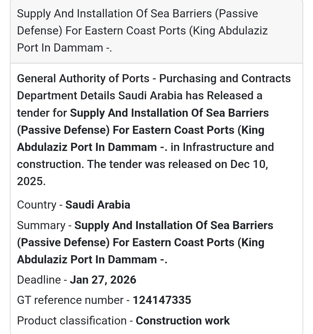 🌊 Supply & Installation of Sea Barriers (Passive Defense)
