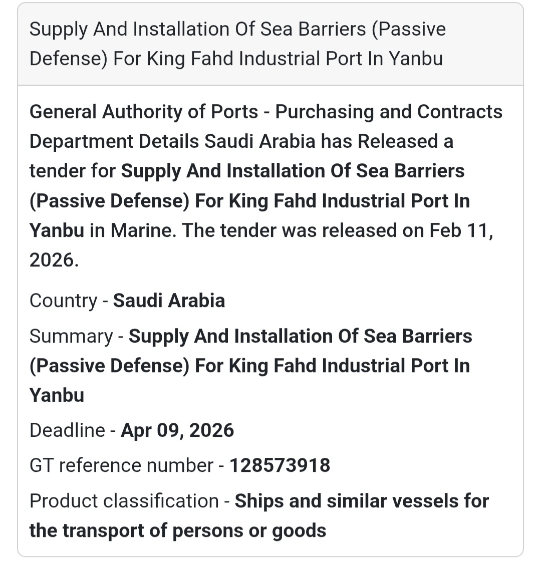 🌊 Supply & Installation of Sea Barriers – Yanbu