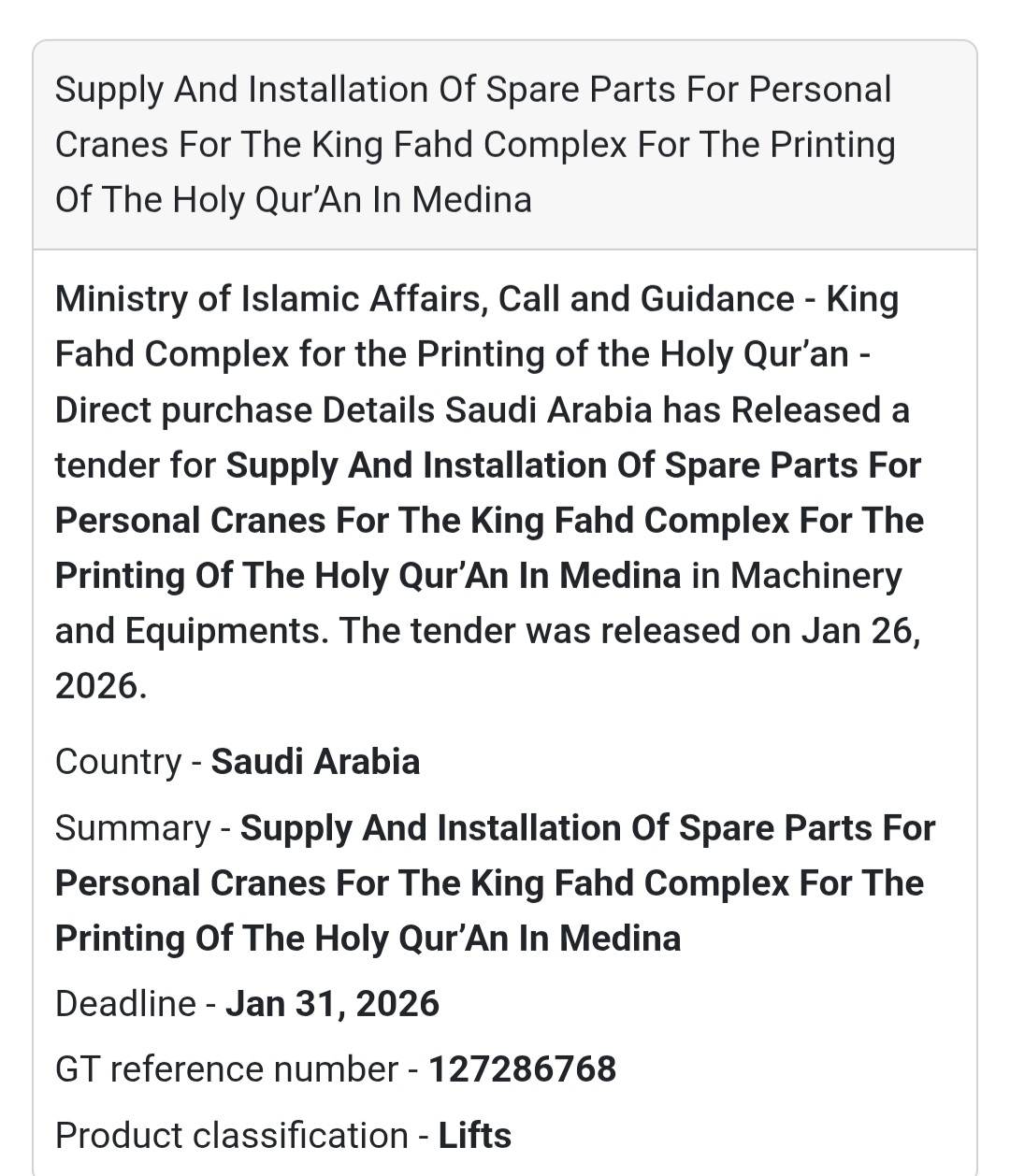 🏗️ Supply & Installation – Personal Cranes (Medina)