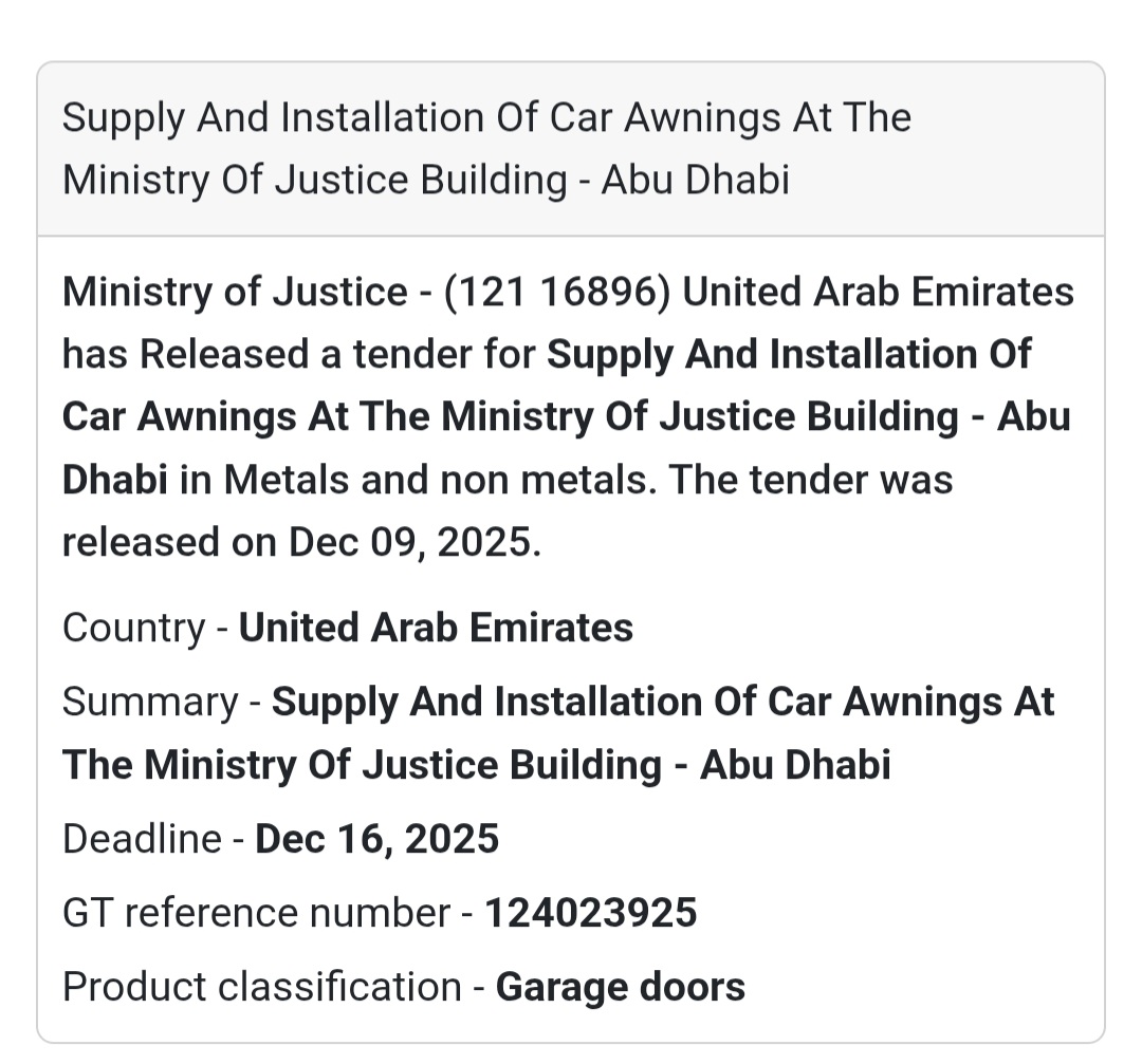 📢 Supply & Installation Tender – UAE 🇦🇪