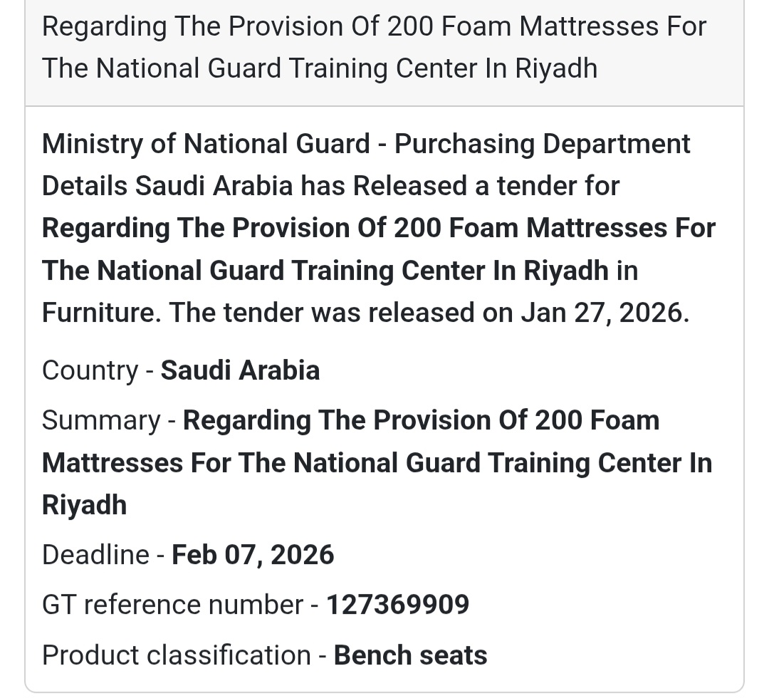 🛏️ Supply of 200 Foam Mattresses – National Guard Training Center