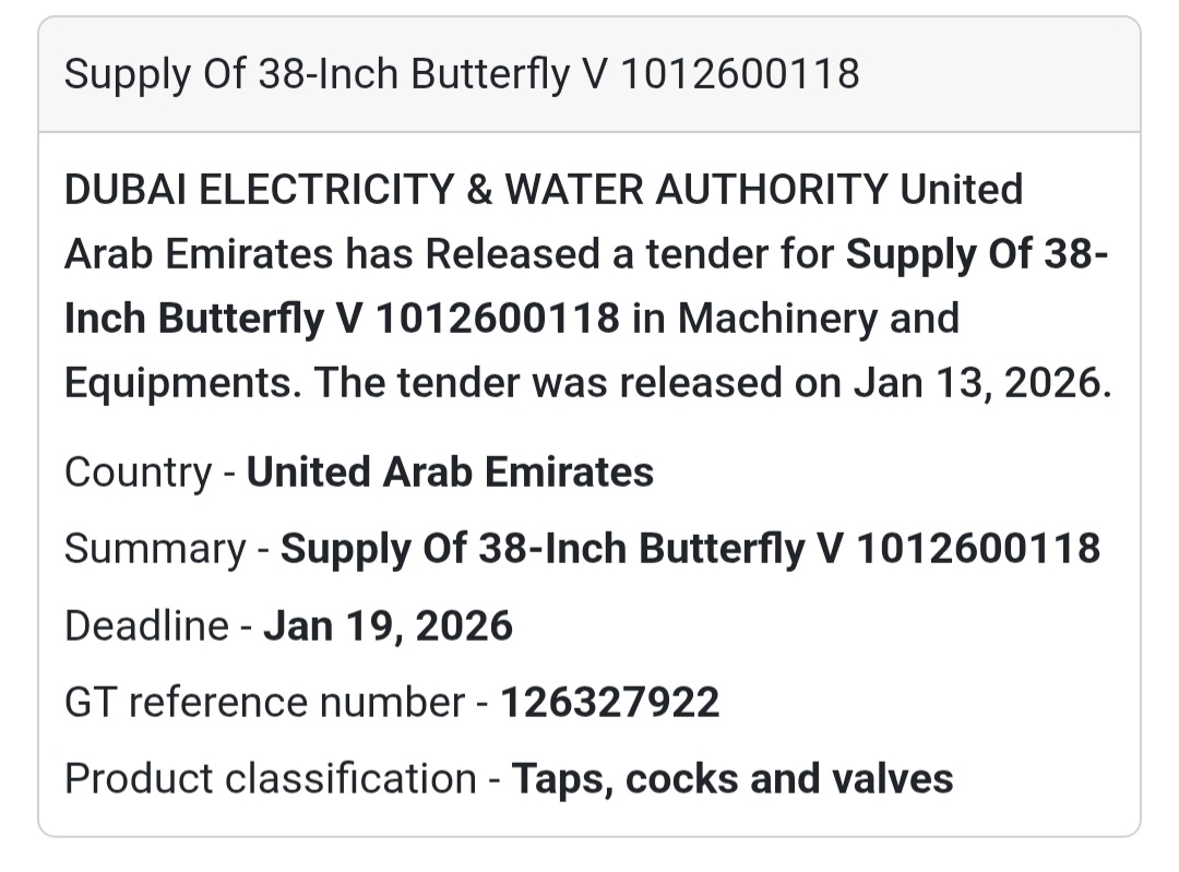 🔧 Supply of 38-Inch Butterfly Valve