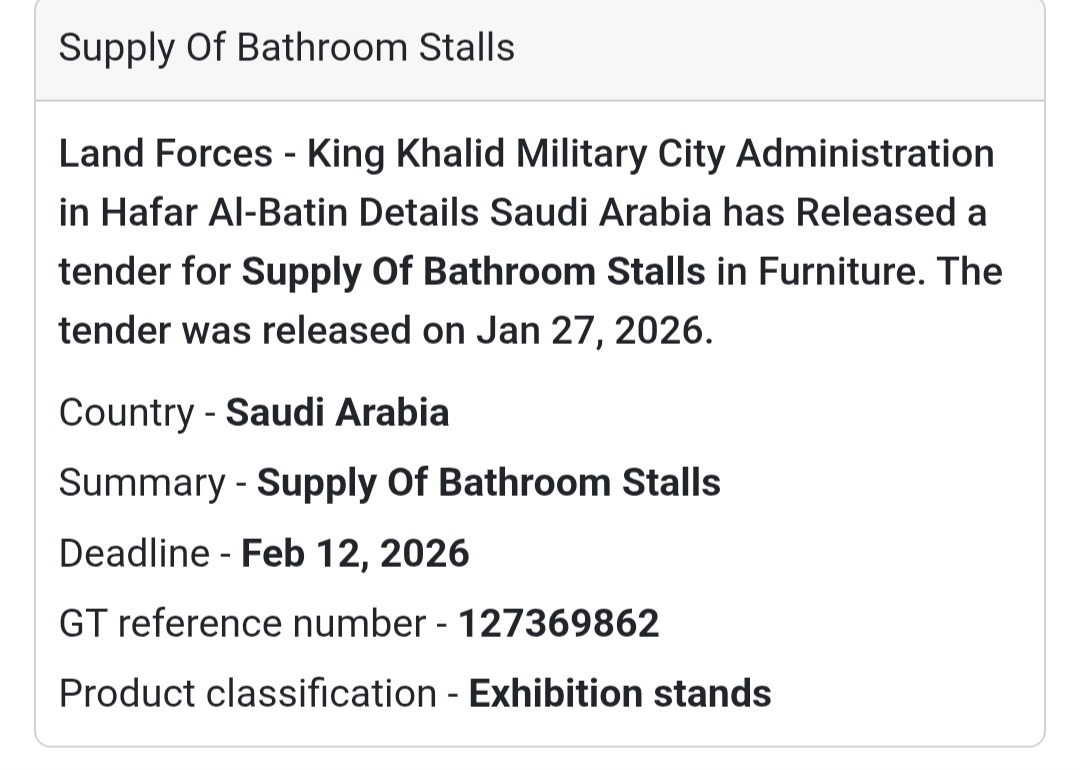 🚻 Supply of Bathroom Stalls 🇸🇦 Saudi Arabia