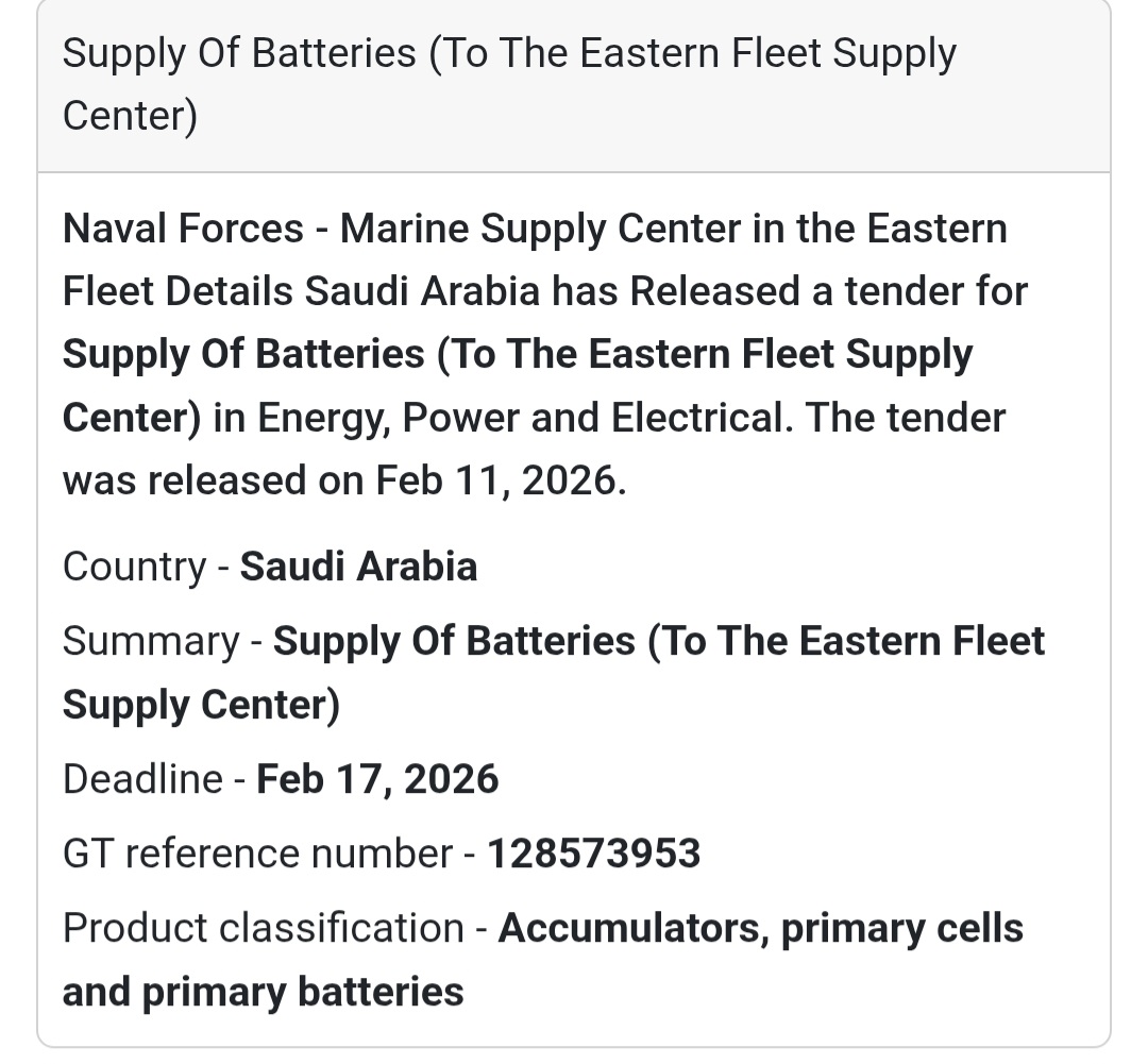 🔋 Supply of Batteries – Eastern Fleet Supply Center