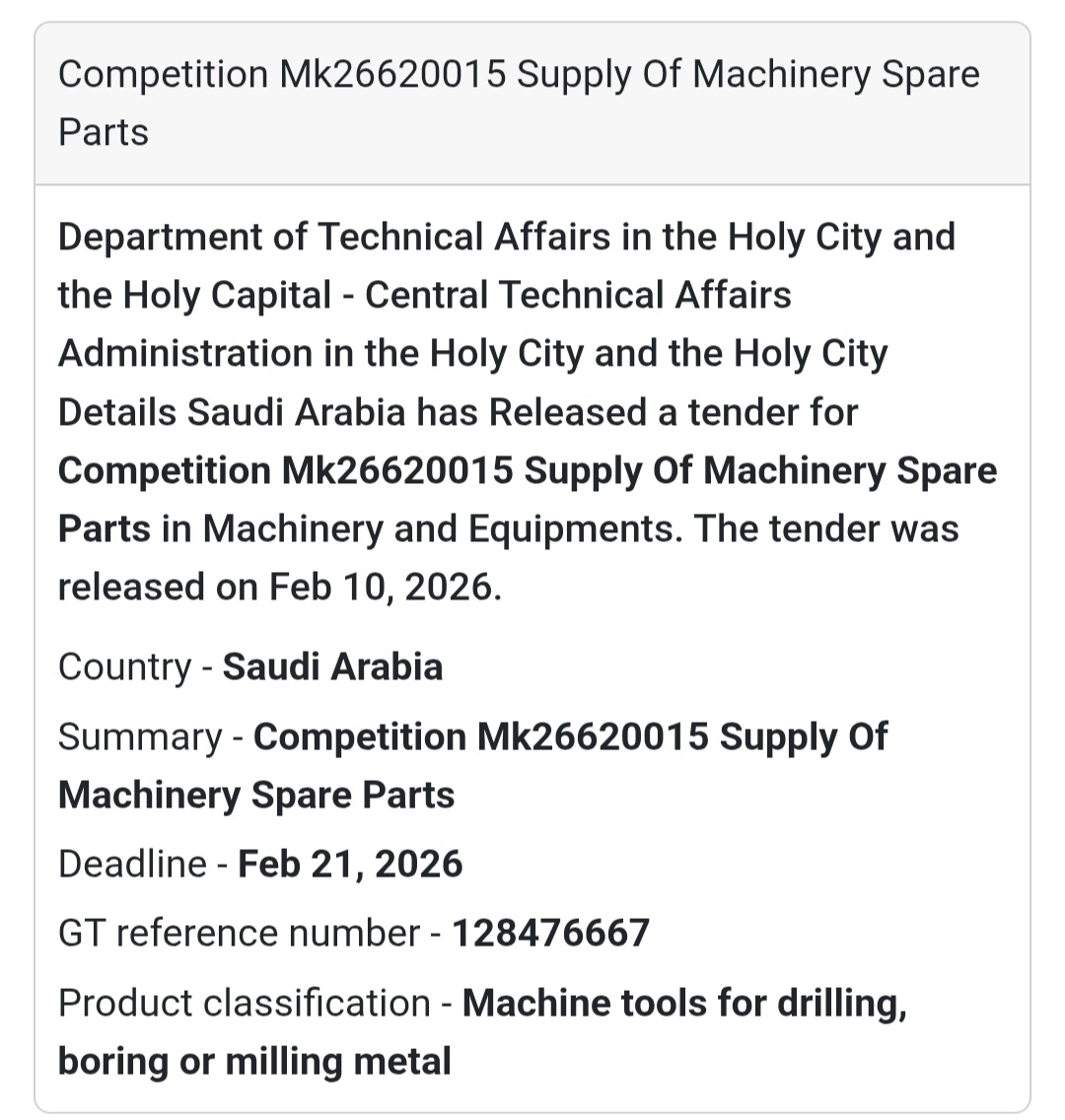 🛠 Supply of Machinery Spare Parts – Competition MK26620015