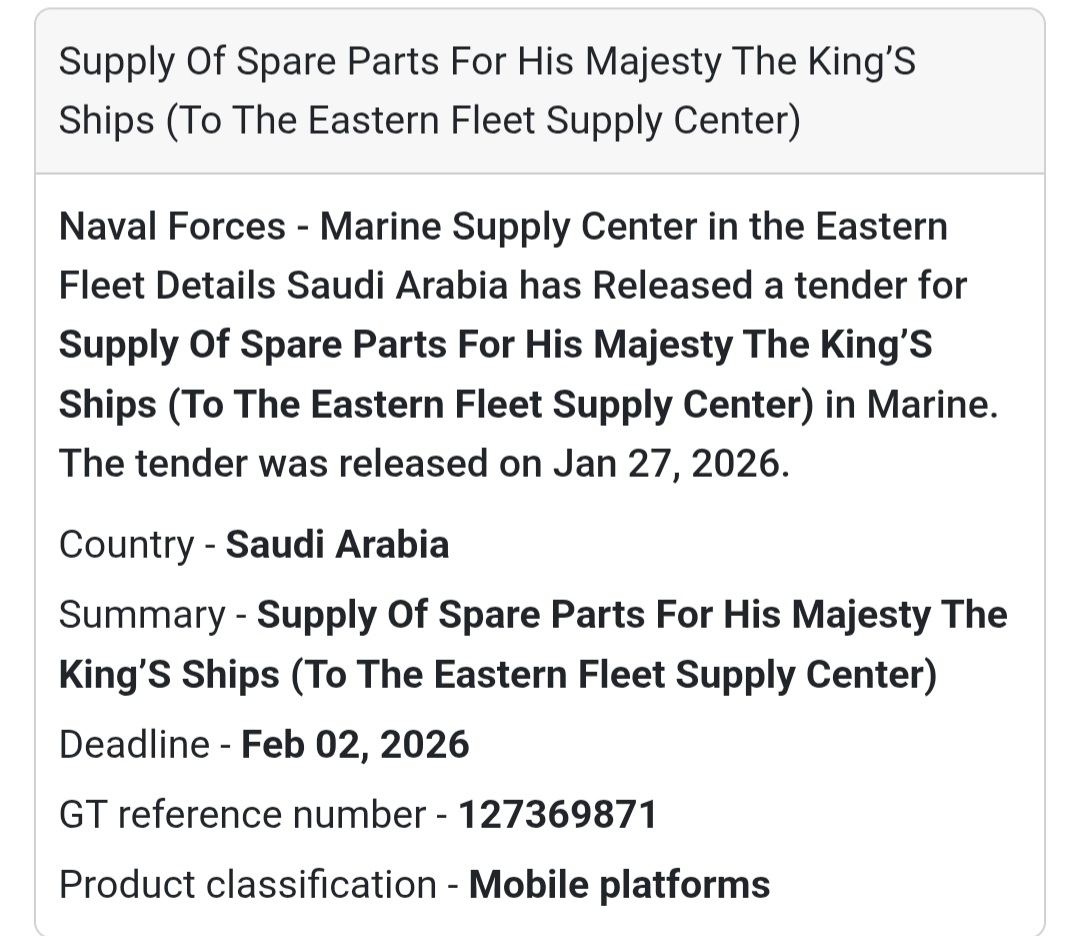 ⚓ Supply of Spare Parts – King’s Ships (Eastern Fleet)