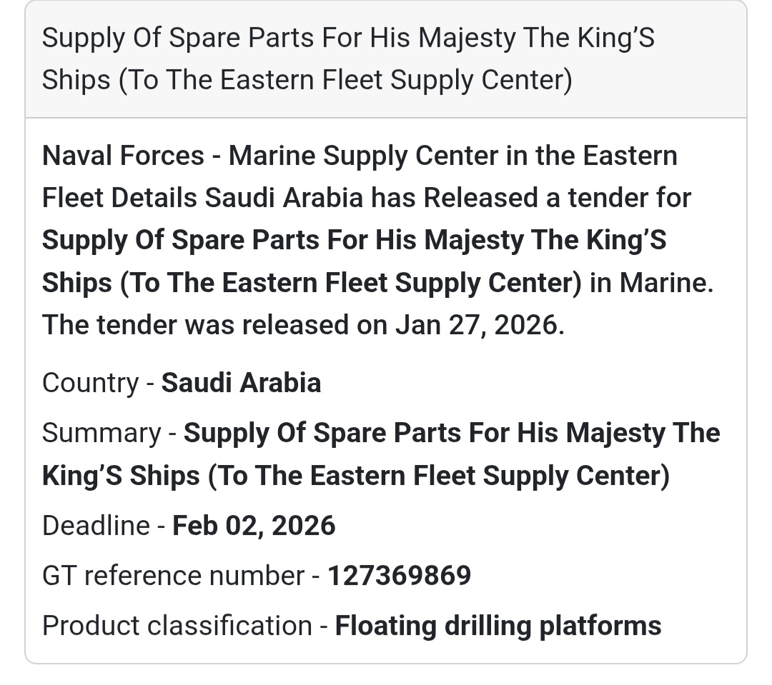 ⚓ Supply of Spare Parts – King’s Ships (Eastern Fleet)