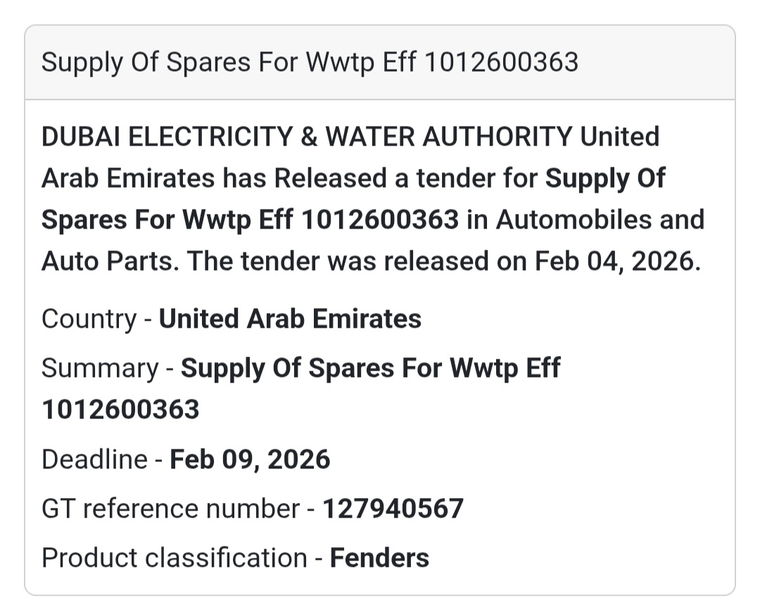 🔩 Supply of Spares for WWTP EFF