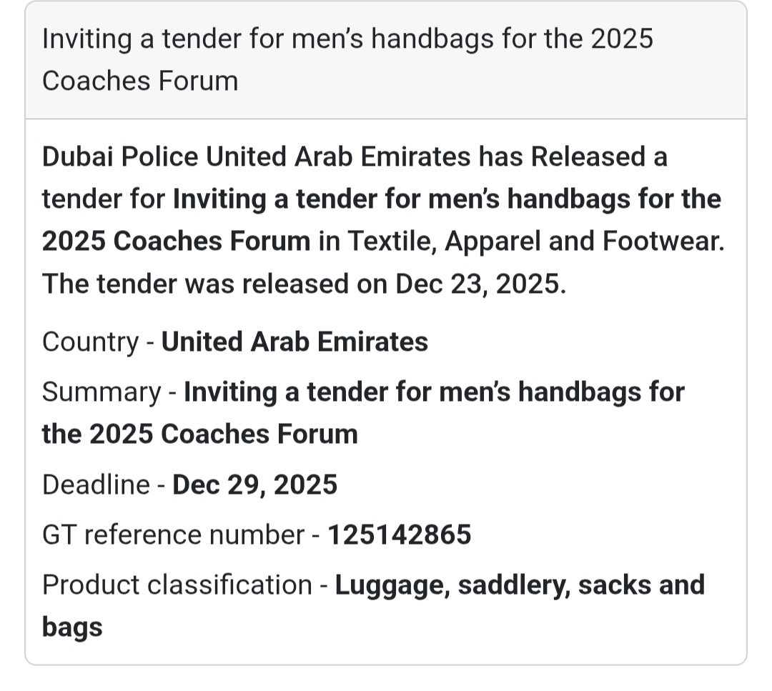 📢 Supply Tender | UAE (Dubai Police)