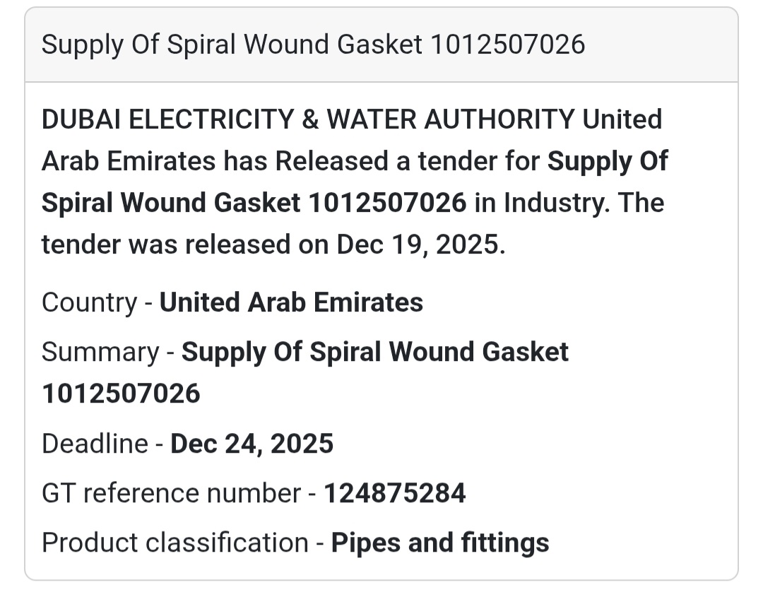 📢 Supply Tender – UAE 🇦🇪