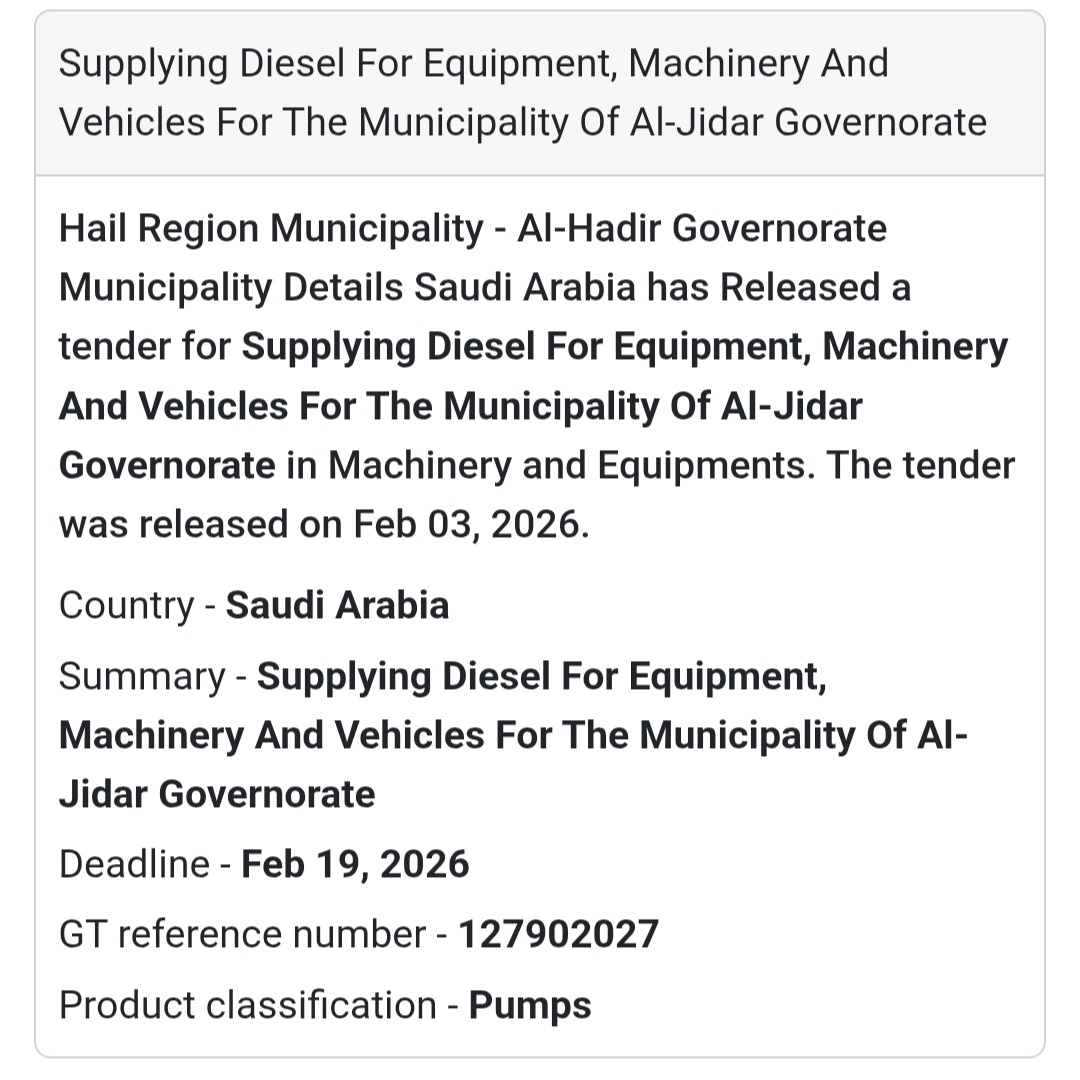 ⛽ Supplying Diesel – Al-Jidar Governorate Machinery & Equipment | Saudi Arabia 🇸🇦