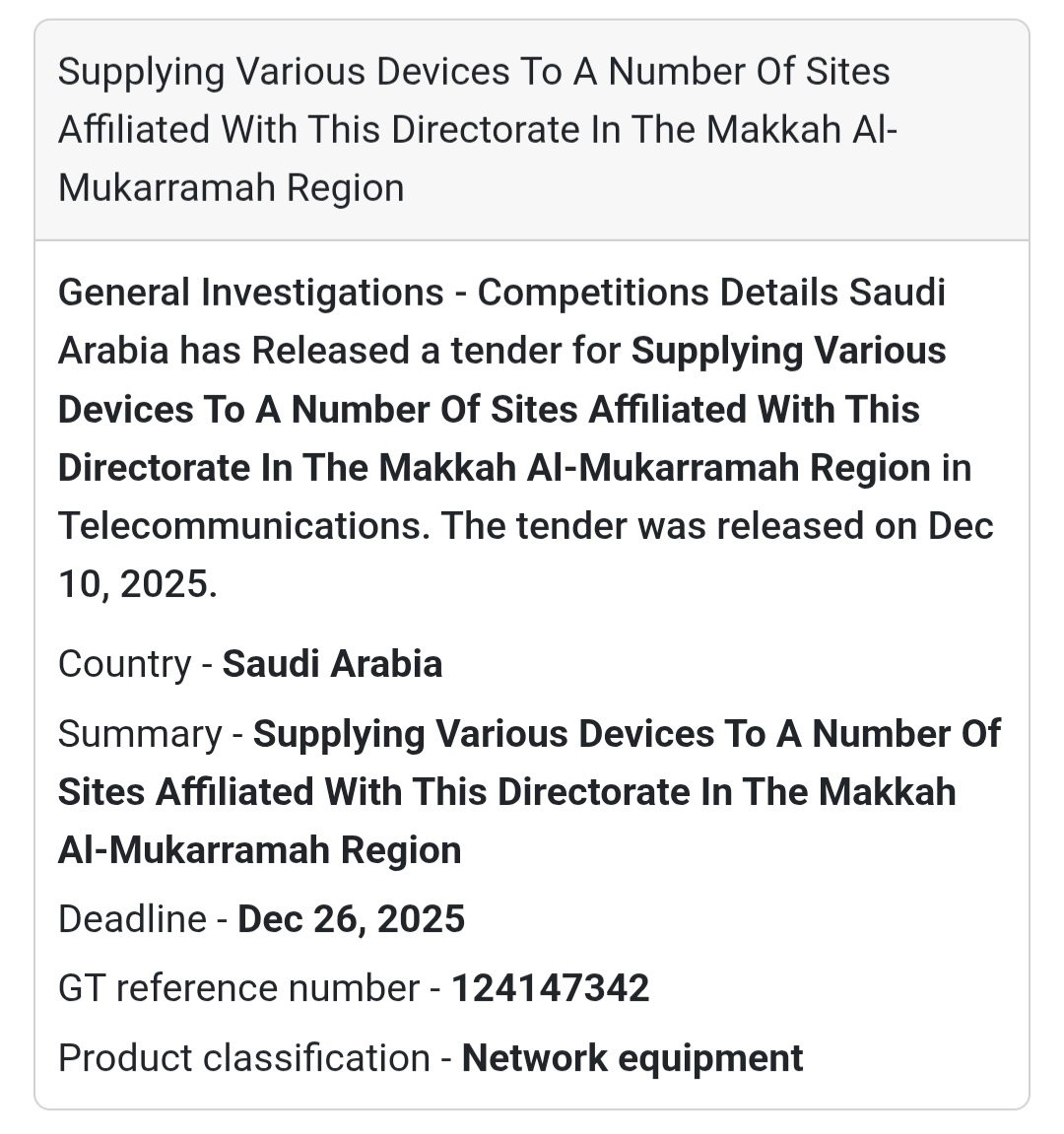 🌐 Supplying Various Devices – Makkah Al-Mukarramah Region
