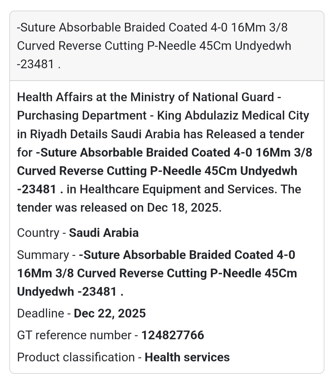 🔔 Surgical Consumables Tender | Saudi Arabia 🇸🇦