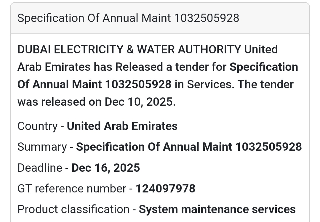 System Maintenance Services 📢 New Tender Alert – UAE 🇦🇪