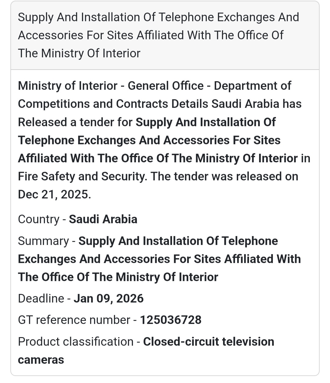 ☎️ Telecom & Security Tender – Saudi Arabia