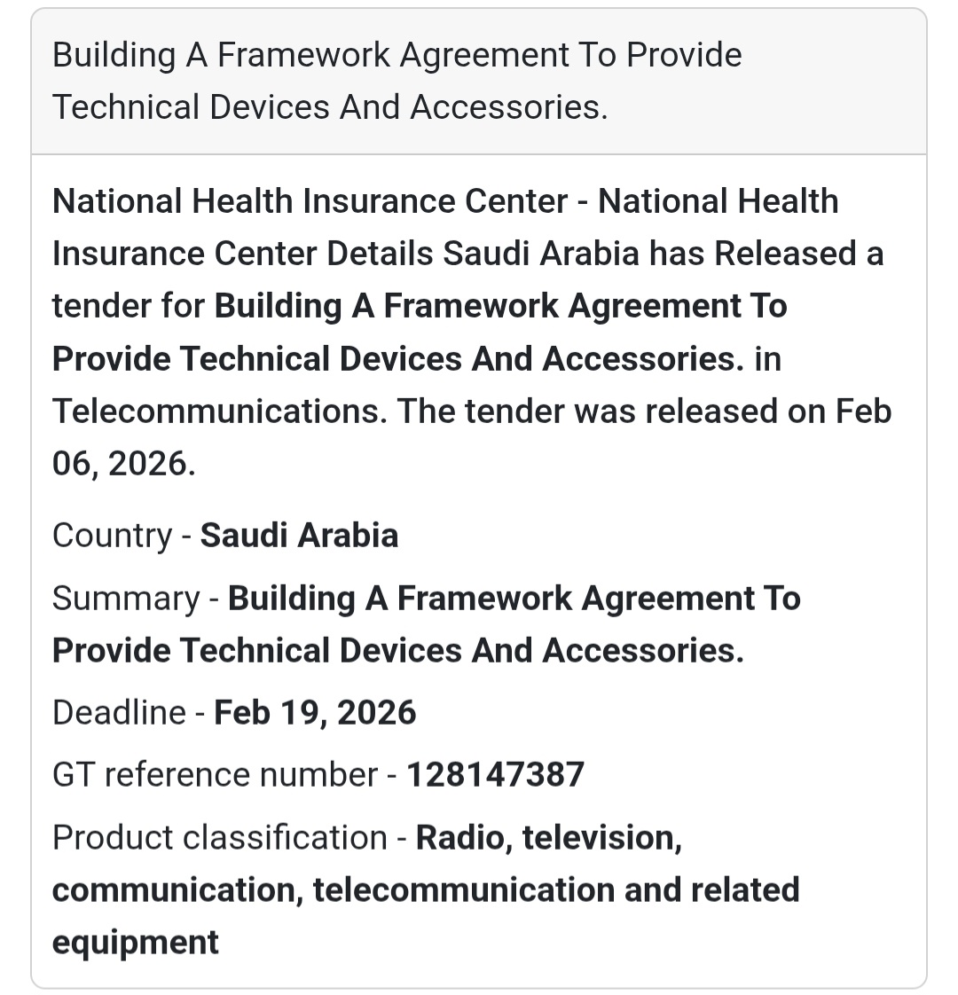 📡 Telecommunications Framework Agreement