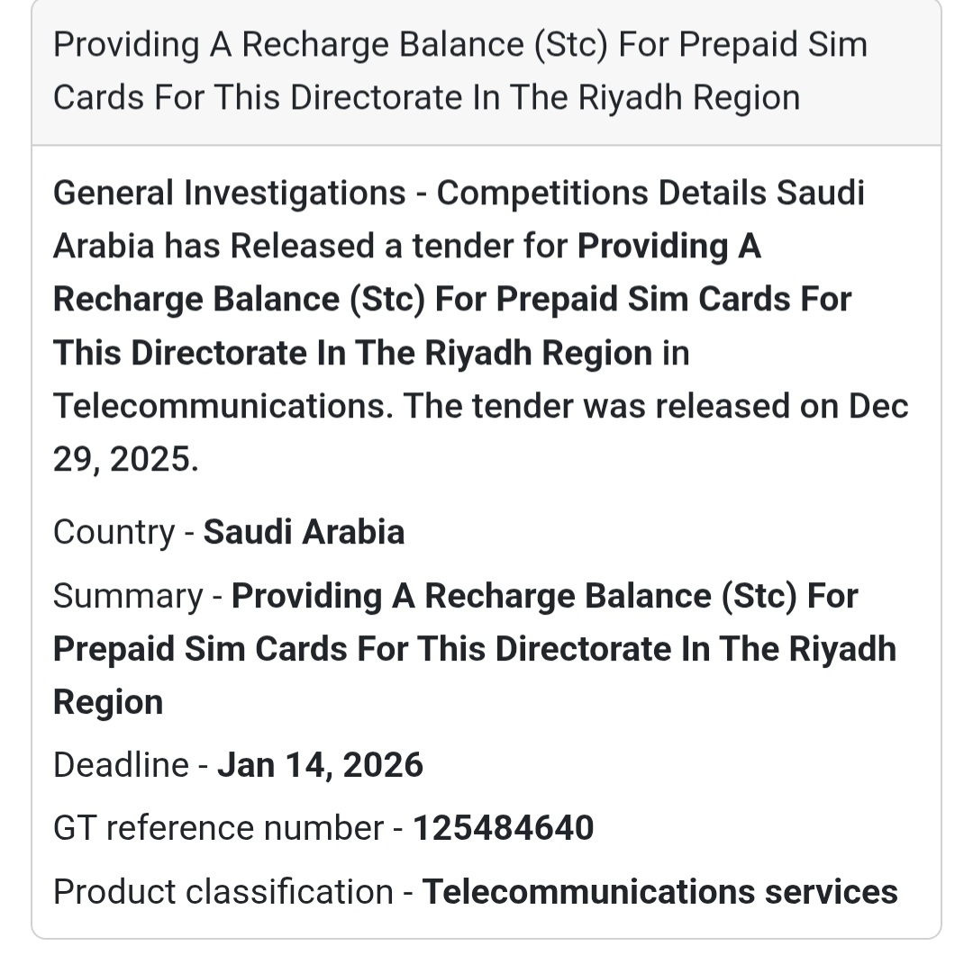 📢 Telecommunications Services Tender – Saudi Arabia 🇸🇦