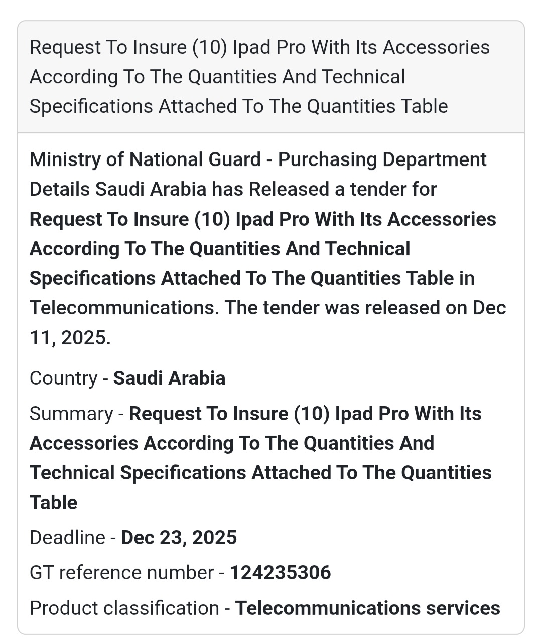 📱 Telecommunications Tender – Saudi Arabia 🇸🇦📡