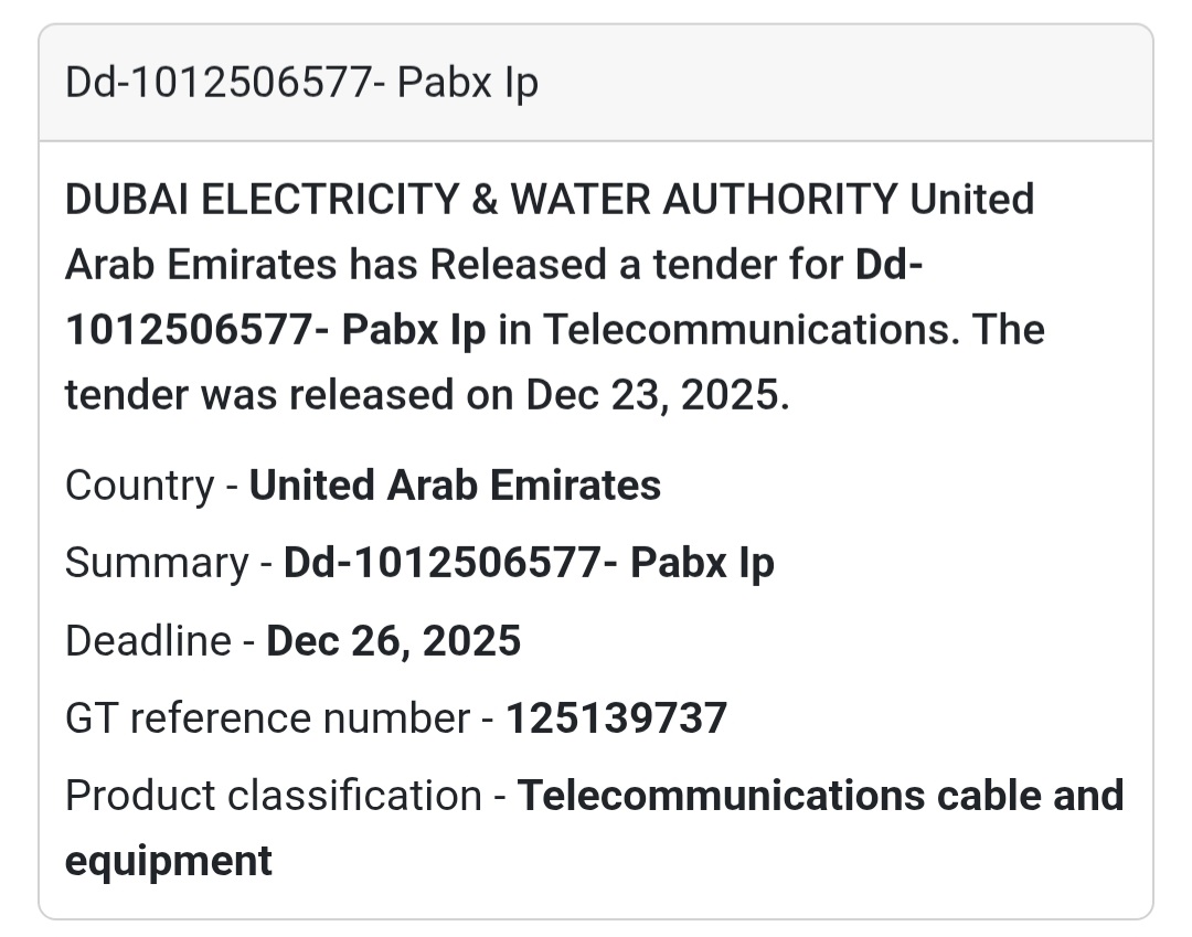 📢 Telecommunications Tender | UAE