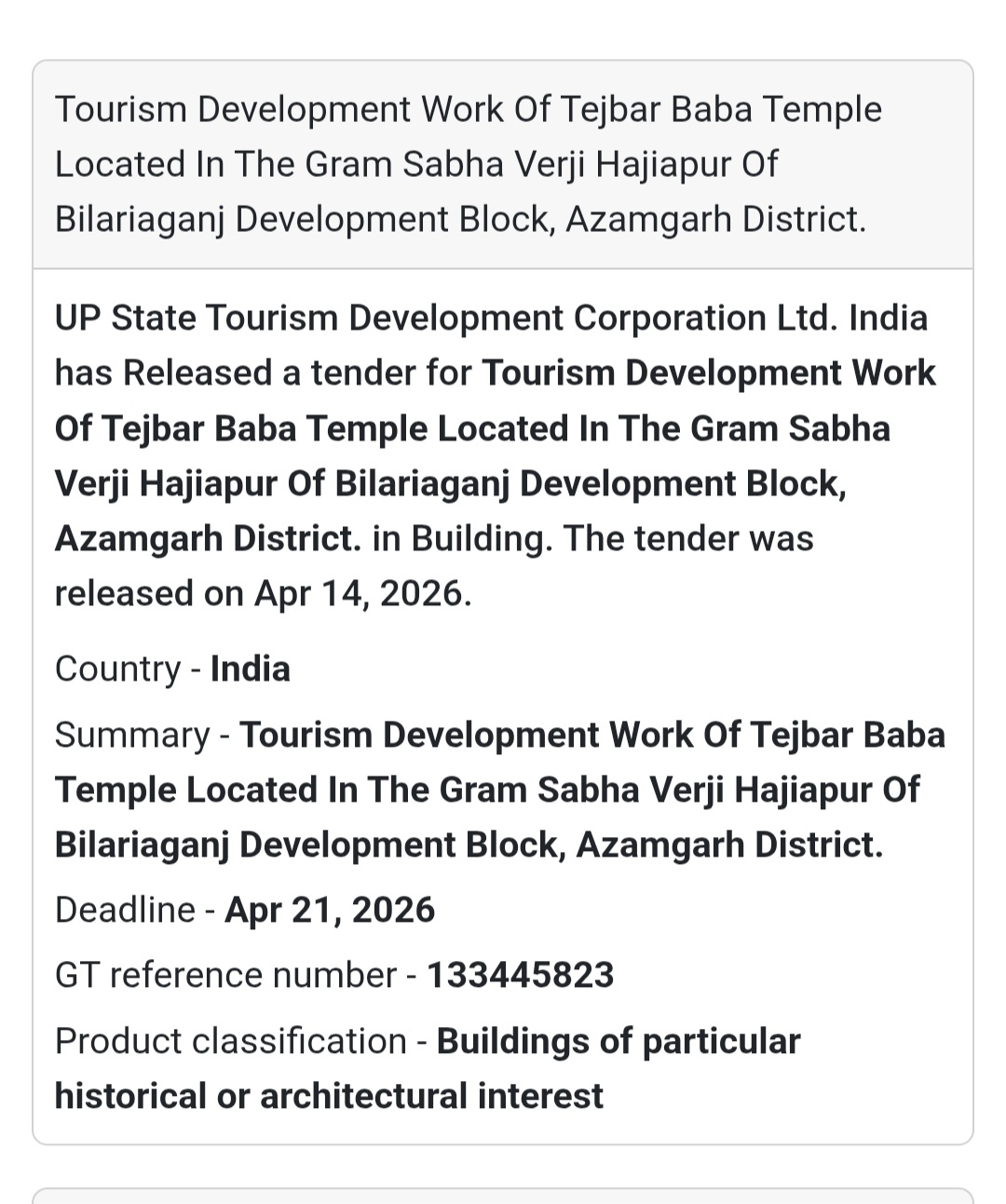 🏛️ Temple Tourism Development – Azamgarh
