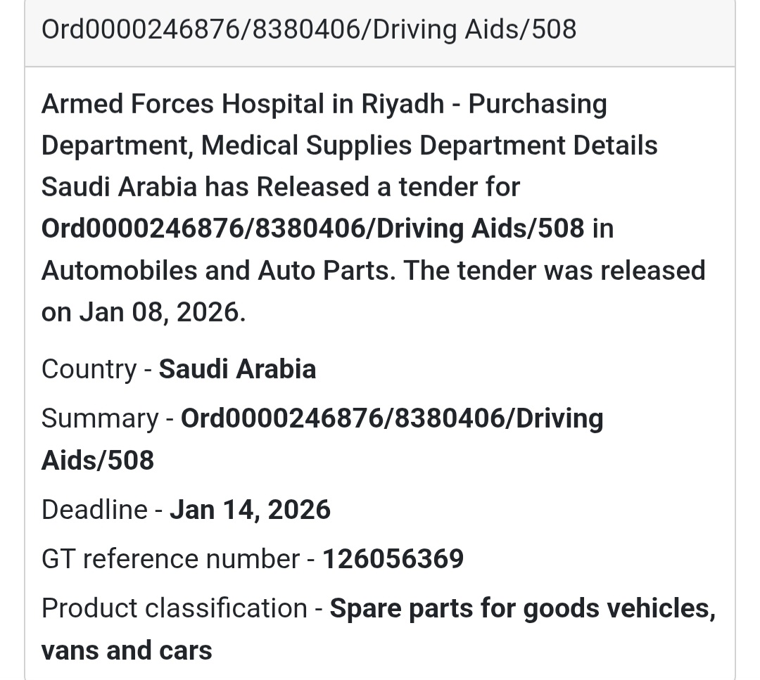 Tender Alert: Driving Aids in Saudi Arabia