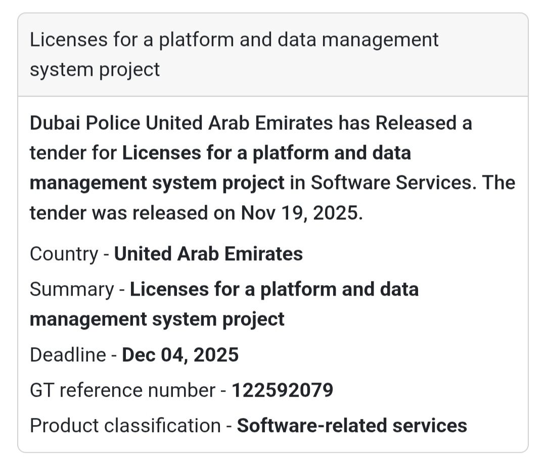 💻 Tender Alert – Dubai Police, UAE 🇦🇪