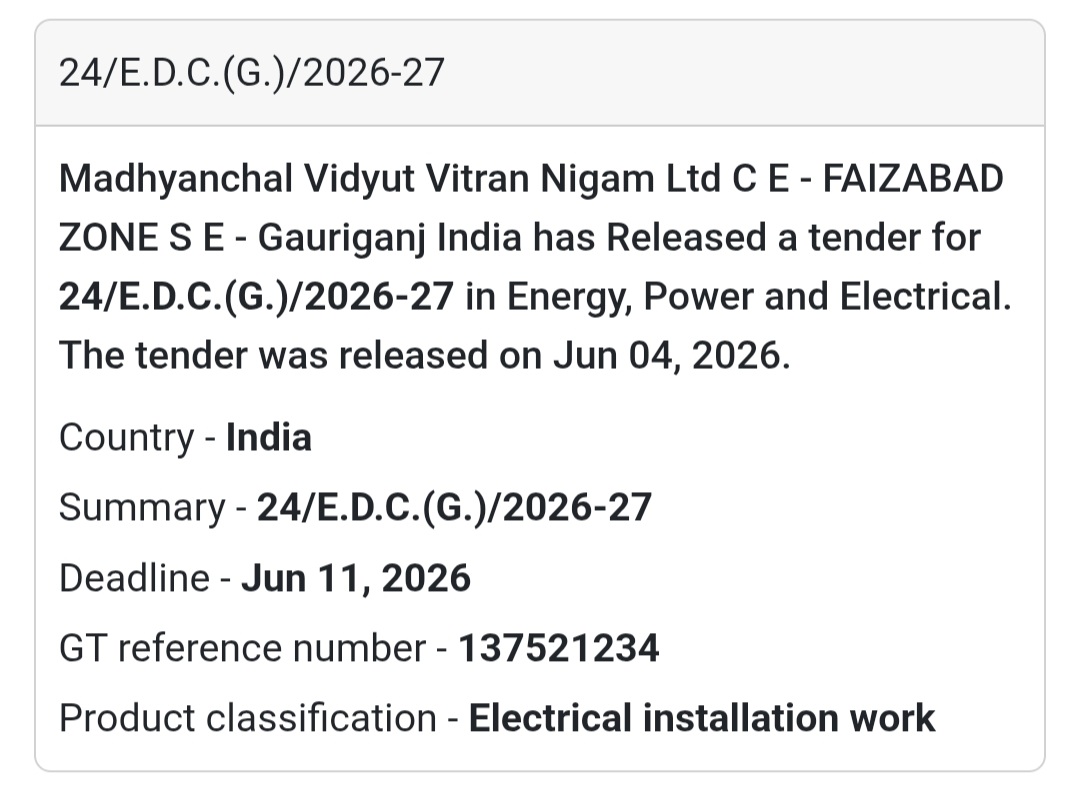 ⚡ Tender Alert | Gauriganj, Amethi | Electrical Installation Work