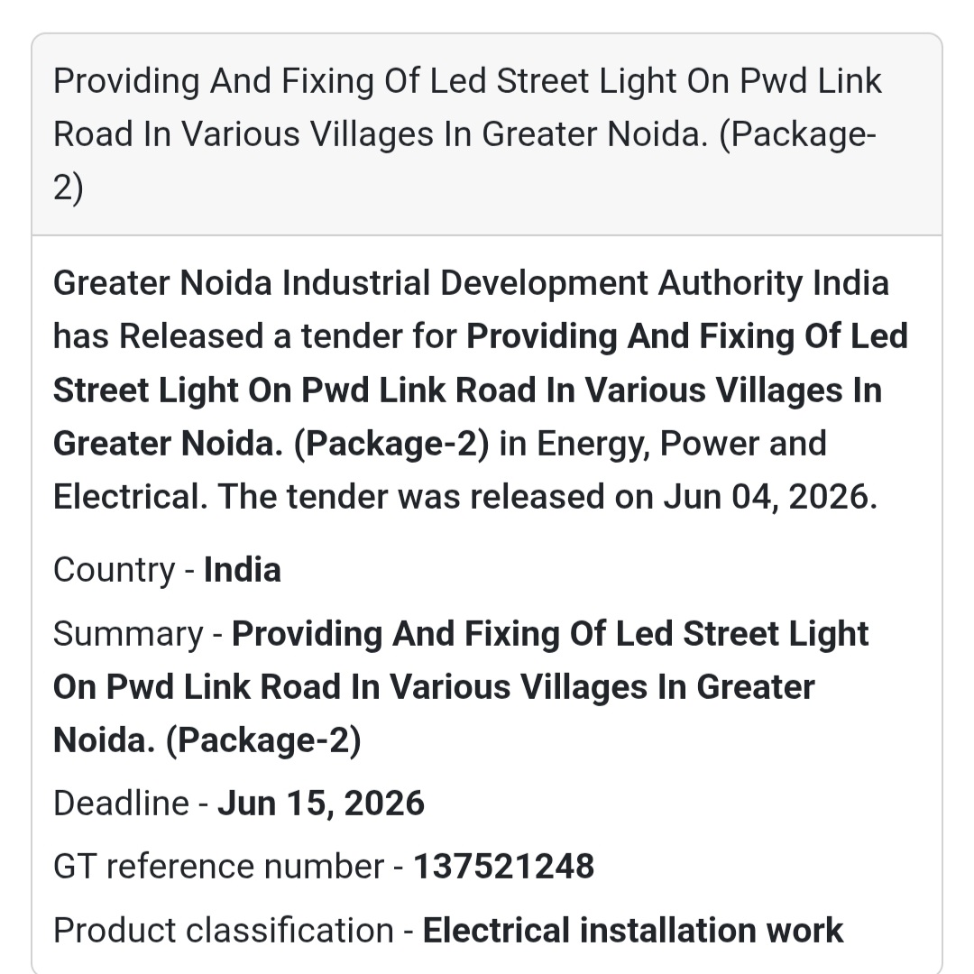 💡 Tender Alert | Greater Noida | LED Street Light Installation