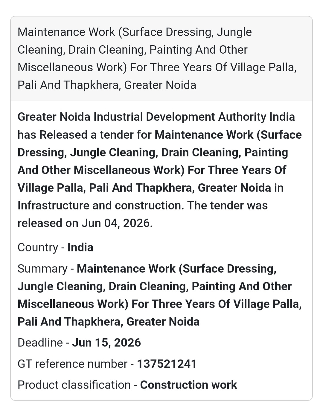 🧹 Tender Alert | Greater Noida | Village Maintenance Works