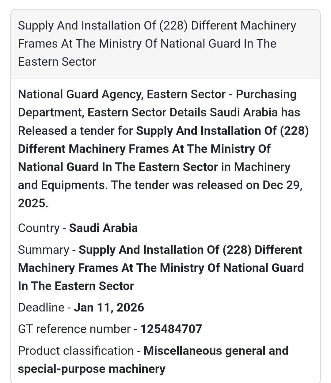 Tender Alert: Machinery Supply in Saudi Arabia! 🇸🇦