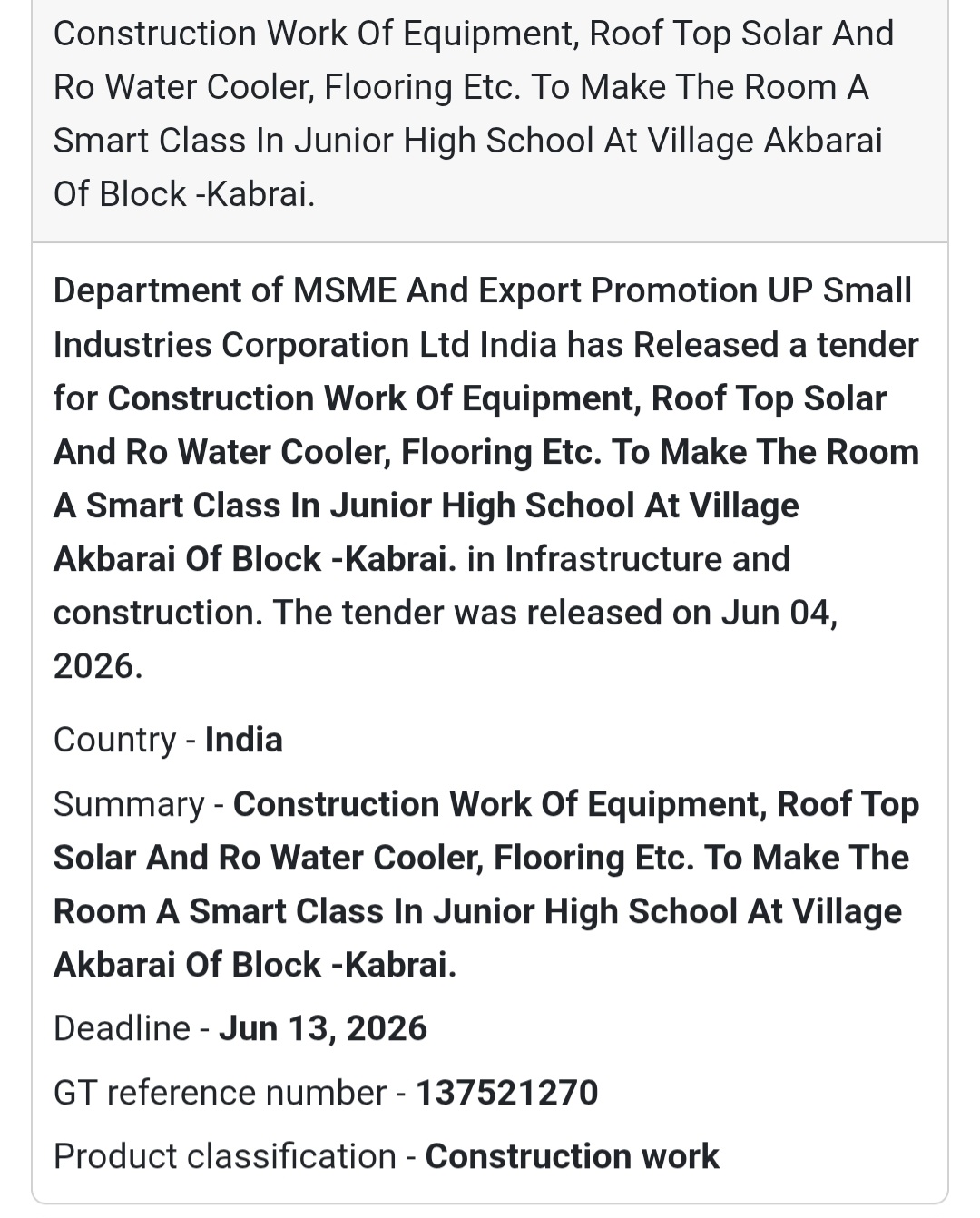 🏫 Tender Alert | Mahoba | Smart Classroom Development (Akbarai)