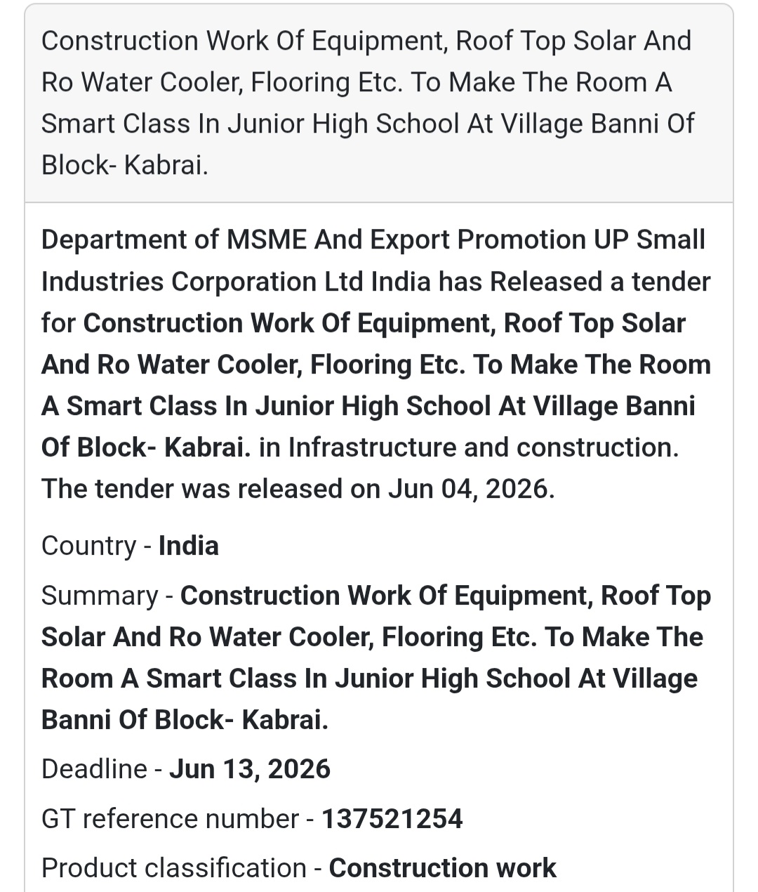 🏫 Tender Alert | Mahoba | Smart Classroom Development (Banni)