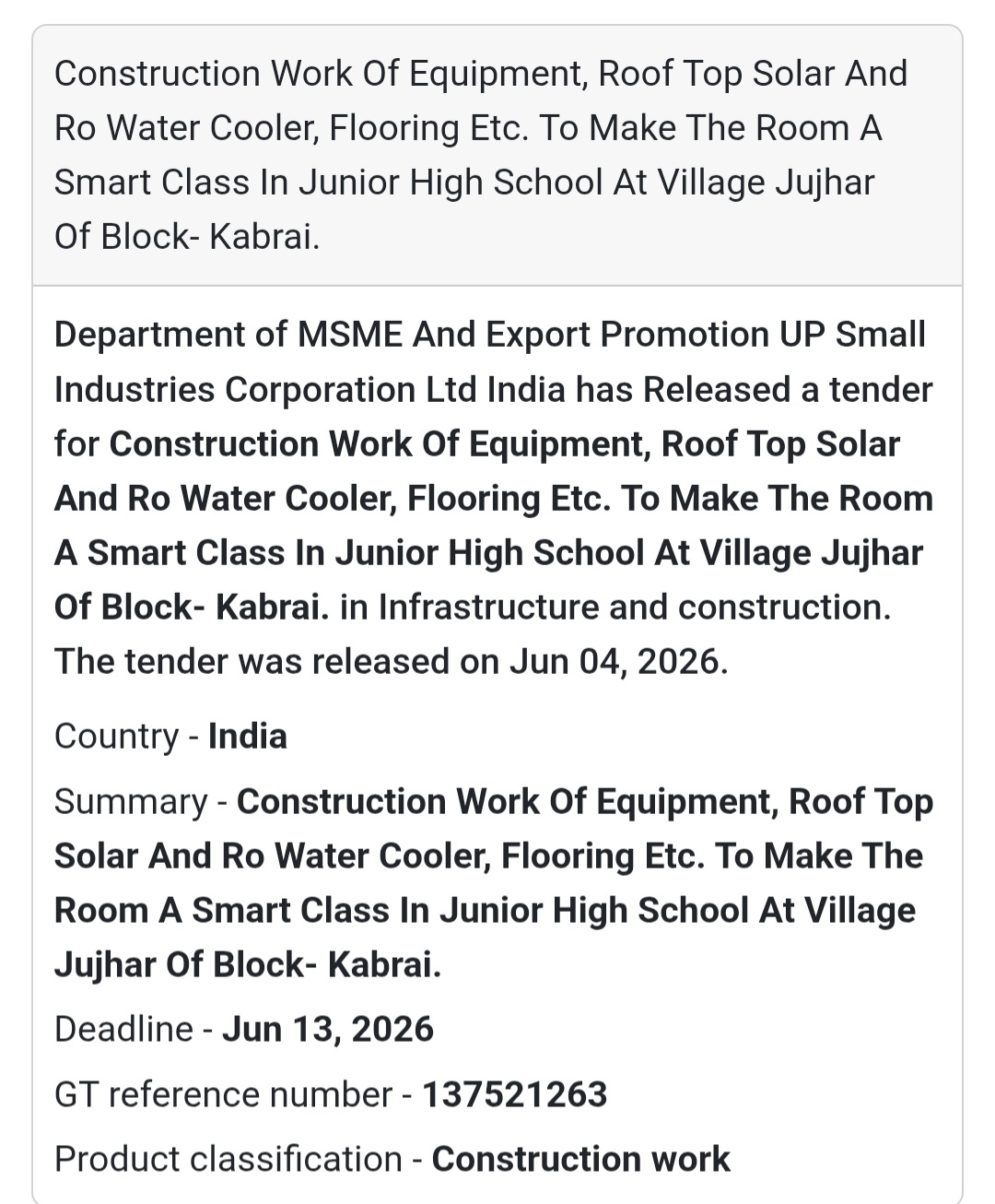 🏫 Tender Alert | Mahoba | Smart Classroom Development (Jujhar)