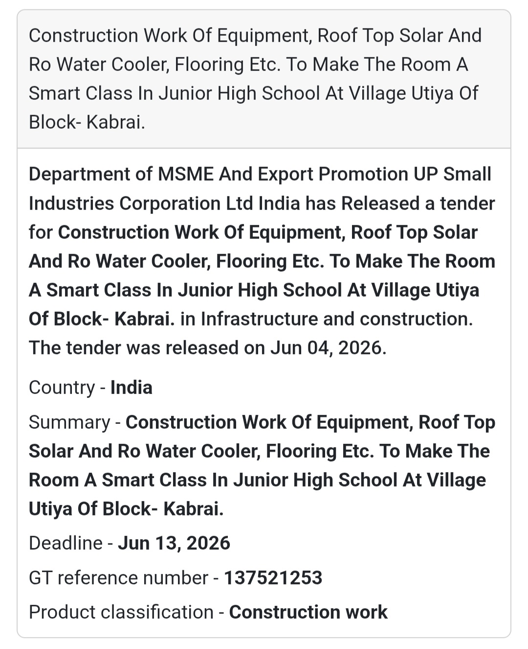 🏫 Tender Alert | Mahoba | Smart Classroom Development (Utiya)