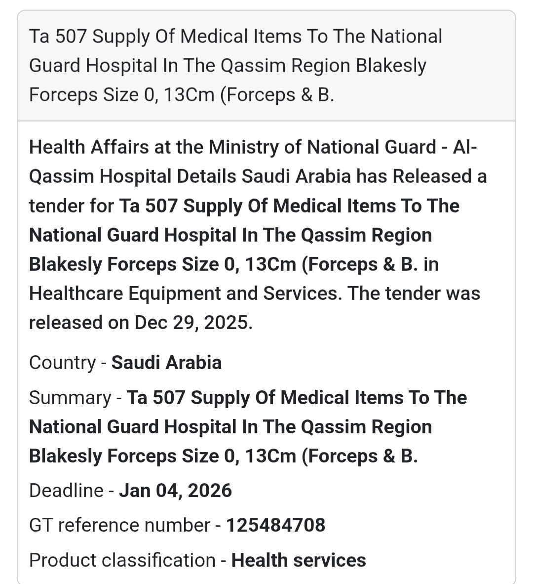 Tender Alert: Medical Supplies in Saudi Arabia